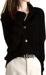 M_ブラック [マリアマーファ] 4カラー ニット カーディガン あったか ふわふわ 大人 シンプル カーデ 秋 冬 秋冬 トップス ハイネック セーター モックネック レディ 可愛い ゆったり 韓国 アウター セーター黒 やわらか プルオーバー 防寒 ふんわ