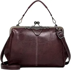 SLOW＆MELLOW 母の日 スロウアンドメロウハンド バック ショルダー 2WAY レディース レザー調 レトロ バッグ カバン がま口( ダークブラウン)