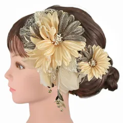 髪飾り 成人式 水引 振袖 前撮り 袴 花 2点セット ゴールド 黒 下がり 組紐 造花 ビーズ レース ラメ 大きい 小さい Uピン コ No.9-5284