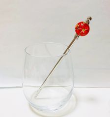 とんぼ玉のネジ式かんざし　赤系