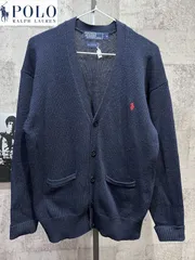 90'S ポロラルフローレン ウール カーディガン ネイビー M ワンポイント メンズ POLO RALPH LAUREN
