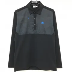 ★SALE価格★【美品】アディダス 長袖ポロシャツ 黒×グレー 前上部柄 ボーダー織生地 胸ジップポケット  メンズ M/M ゴルフウェア adidas