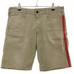 ラフアンドスウェル ハーフパンツ ベージュ系×レッド サイドライン メンズ M ゴルフウェア rough＆swell