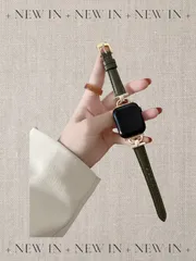 Apple Watch アップル ウォッチ フェイクレザー ブレスレット バンド 38/40/41mm　オリーブグリーン+ゴールドバックル