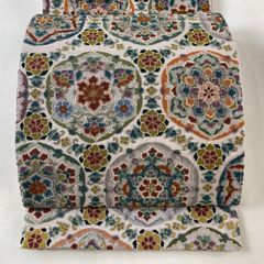 袋帯 名品 蔦 華文 金銀糸 刺繍 クリーム 六通 正絹 【中古