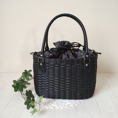 かごバッグ　2WAY　黒　ショルダーバッグ にも♪