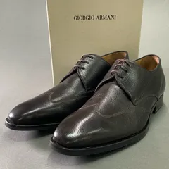 3f10 【美品】イタリア製 GIORGIO ARMANI ジョルジオアルマーニ ドレスシューズ 革靴 サイズ43 ブラウン レザー メンズ 紳士靴 レザーシューズ ドレス フォーマルのサムネイル