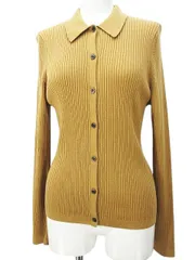 ユニクロ UNIQLO 長袖 エクストラファイン メリノ リブ ニット ポロ カーディガン L ベージュ 無地 ボタン 伸縮性