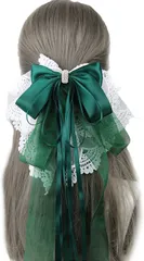 A'sTool リボン 髪飾り 大きめリボン バレッタ ヘアアクセサリー ゴスロリ ロリータ レース 2(グリーン 2)