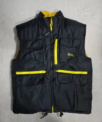 【美品】大人気stussyリバーシブルダウンベスト本日限定価格 Stussy 黒 リバーシブルダウンベストフィッシングジャケット