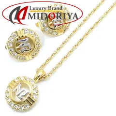 NINA RICCI ニナリッチ ロゴ ネックレス イヤリング セット ラインストーン GP ゴールドメッキ /293444【中古】【BJ】