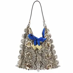 ジャマンピュエッシュ JAMIN PUECH ハンドバッグ ミニバック 刺繍 ビーズ スパンコール グレー シルバー /☆G