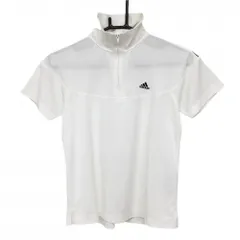 ★特価★【美品】アディダス 半袖ハイネックシャツ 白 織生地 ハーフジップ ロゴ刺しゅう レディース M/M ゴルフウェア adidas