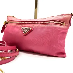 【良品】 PRADA プラダ ショルダーバッグ 三角プレート ナイロン ピンク サフィアーノレザー 革 ゴールド金具 ユニセックス 男女兼用 メンズ レディース