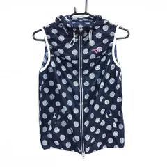 【超美品】キャロウェイ フード付きジップベスト ネイビー×白 ドット調 薄手 レディース M ゴルフウェア Callaway