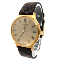 LONGINES ロンジン SS×レザー/手巻き ゴールド文字盤 メンズ腕時計 稼動品【PF-132】
