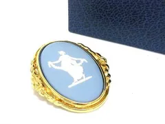 ■美品■ WEDGWOOD ウェッジウッド ジャスパー カメオ ピンブローチ ピンバッジ アクセサリー ブルー系×ゴールド系 DF4765