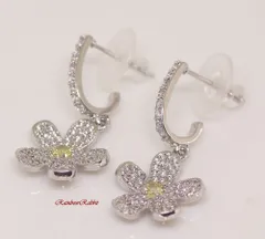 18K RGP プラチナ ダイヤ CZ フラワー ピアス yp5055