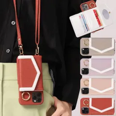 スマホショルダー ストラップ iphone14ProMaxケース スマホケース iPhoneケース カード収納 肩掛け ミラー付 背面手帳型 韓国 デザイン