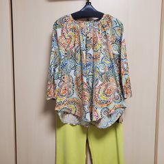 BLUEFRONCE 春夏新作　★定価17.380　フランス生地使用　トップス　ブラウス　　カラフルペイズリー柄五分袖チュニック