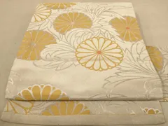 平和屋着物◎アンティーク　大正ロマン　九寸名古屋帯　菊　銀糸　正絹　逸品　AAAZ8722dt