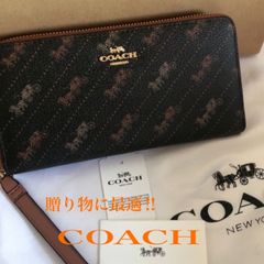 COACH ホースアンドキャリッジ ストラップ付き長財布 ブラック×ブラウン系