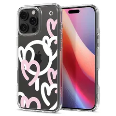 Spigen iPhone 16 Pro Max ケース MagSafe対応 クリア ストラップホール 米軍MIL規格 ウルトラ・ハイブリッド・マグフィット ACS08274 (ハート・ホワイト・ピンク)
