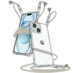 iPhone 15 Plus ケース クリア ショルダー アイフォン15plus スマホケース iPhone15plus カバー 肩掛け 斜めかけ 縄掛けケース 透明 薄型 軽量 TPU 携帯ケース 紐付き 斜めがけ 織りストラップ付き 長さ調整可
