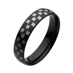 新生活応援SALE21 [フィグマート] 甲丸 ブラック チェッカー リング【ステンレスアクセサリー】 fr6086 21号