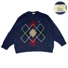 LACOSTE ラコステ Knit ニット セーター 80s EmbroideredLogo 刺繍ロゴ ArgylePattern アーガイル柄 LongSleeves 長袖 Wool ウール Navy ネイビー 紺 L相当のサムネイル