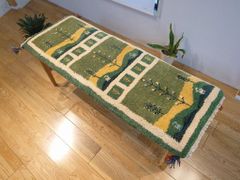 ペルシャ　ギャッベ　ミニランナー　ラグ　115x44cm　 緑　風景　RJ15470G