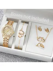腕時計 レディース セット ダイヤモンド ゴールド 腕時計 ブレスレットセットネックレスピアスリング 6点ジュエリーセット、母の日 妻 彼女への記念日 誕生日 クリスマス バレンタインデーギフト