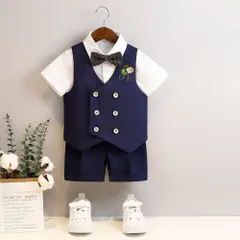☆ ネイビー ☆ 140cm ☆ 子供スーツ5点セット フォーマルスーツ 男の子 ベストスーツ 男の子 5点セット 子供スーツ キッズフォーマル ベビーフォーマル おしゃれ かわいい ハーフパンツ 半ズボン 上下 セットアップ 発表会 演奏会 入園式 入学式