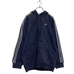 adidas ジップアップ ロゴ スウェット パーカー S ネイビー グレー アディダス 裏起毛 古着卸 アメリカ仕入 a603-5559