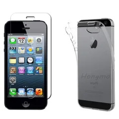 【数量限定】TPU】For iPhone5 / iPhone5E / iPhone5S ガラスフィルム For iPhone SE (2016年モデル) フィルム 硬度9H 耐衝撃 防指紋+For iPhone5 / iPhone5E 【1枚フィルム+ケース