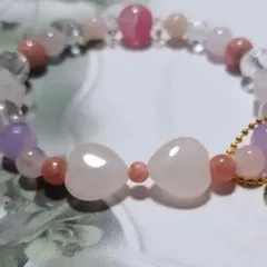 b16♡ハートローズクォーツ♡ブレスレット♡インカローズ♡マダガスカルローズクォーツ♡ラベンダーアメジスト♡水晶♡クンツァイト♡アクアオーラ♡ピンクオパール♡ロードナイトシリカ♡アクセサリー♡トキメキブレス♡恋愛♡愛情ブレス♡ピンク♡キラキラ♡アイリス♡