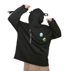 ☆ ブラック ☆ Mサイズ ☆ パーカー トップス カエル ジッパー付き パーカー レディース 長袖 おしゃれ フーディー プルオーバー トレーナー メンズ 大きいサイズ ゆったり オーバーサイズ ビッグシルエット 体型カバー かわいい おもしろ 顔まで隠れる