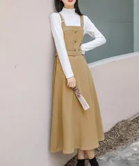 レディース ジャンパースカート サロペットワンピース ベルト付き Aライン