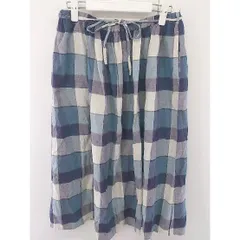 ◇ ◎ Samansa Mos2 ウエストゴム チェック 膝下丈 フレア スカート サイズ M ブルー オフホワイト マルチ レディース  【1206070007959】