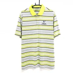 【美品】ナイキゴルフ 半袖ポロシャツ ライトグリーン×白 ボーダー DRY-FIT メンズ L ゴルフウェア NIKE