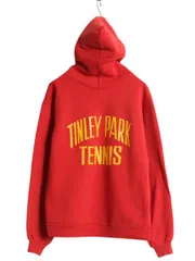 【お得なクーポン配布中!】 80s USA製 ラッセル 2段 バック プリント スウェット フード パーカー メンズ レディース L 小さめ ヴィンテージ RUSSELL プルオーバー 赤