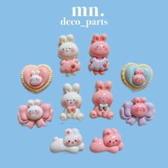 【1つ25円】★30個セット/各3点★まとめセット　デコパーツ　ハンドメイド　カボション　うさぎ　ハート　花　リボン
