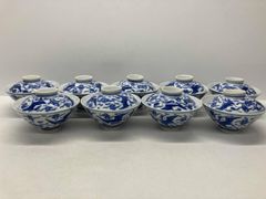 現状品】古伊万里 茶碗 蓋付き椀 染付 花蝶柄 レトロ アンティーク 10