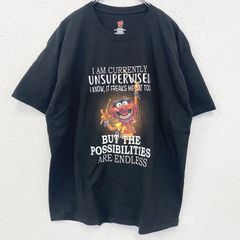 古着 used　Hanes 　ヘインズ　半袖プリントTシャツ　ドラマー　キャラクター　ドラム　黒　ブラック　XLサイズ