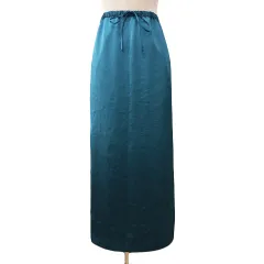 B&Y ユナイテッドアローズ BEAUTY&YOUTH ビューティー&ユース スカート タイト ロング サテン 光沢 ウエストゴム スリット 無地 M 青 ブルー
