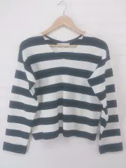 ◇ ROPE PICNIC Vネック ボーダー ロールアップ 長袖 ニット セーター サイズ38 ホワイト ブラック系 レディース E  【1305090004846】