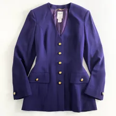 29L24 《美品》 CELINE セリーヌ カラーレスジャケット ブレザー 金ボタン 40 パープル 紺ブレ Vintage レトロ バックルベルトのサムネイル