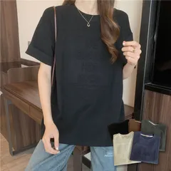 エンボス 立体ロゴ ロゴT Tシャツ カットソー レディース エンボス加工 ロゴTシャツ トップス 半袖 五分袖 ゆったり カジュアル 大きいサイズ 英字 3D ⚫︎black⚫︎ 【送料無料】【数量限定】【安心/安全・追跡可能配送】 ♠のサムネイル