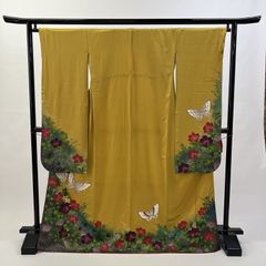 中振袖 振袖 正絹 中古品 黄色 からし色 3S313A HZYA006