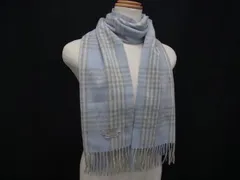 ■美品■ BYPAC バイパック カシミヤ100％ チェック柄 フリンジ マフラー ストール ショール レディース ライトブルー系 DH0874